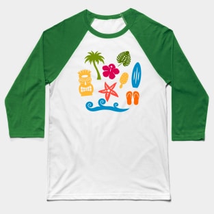 Hawaiian Beach Summer Icons Baseball T-Shirt